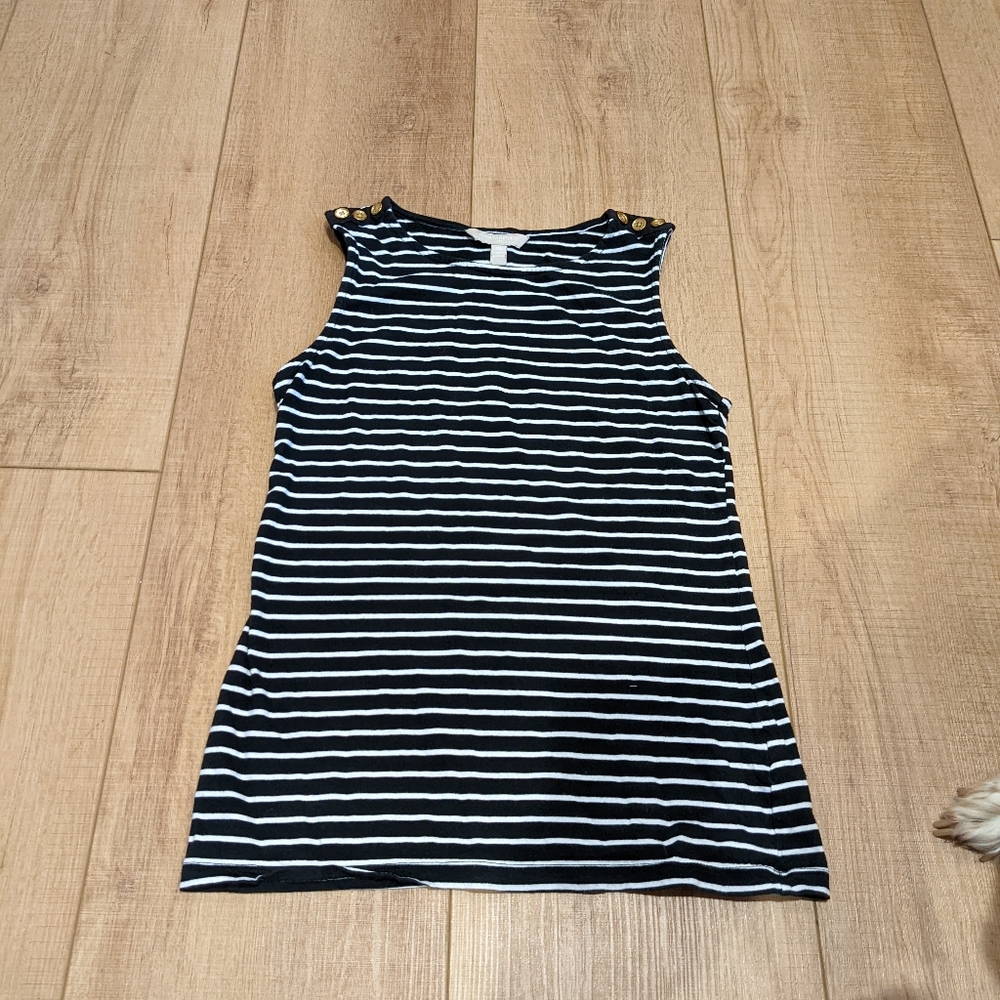 Banana Republic Striped Black White Tank Top XS Gold Buttons
